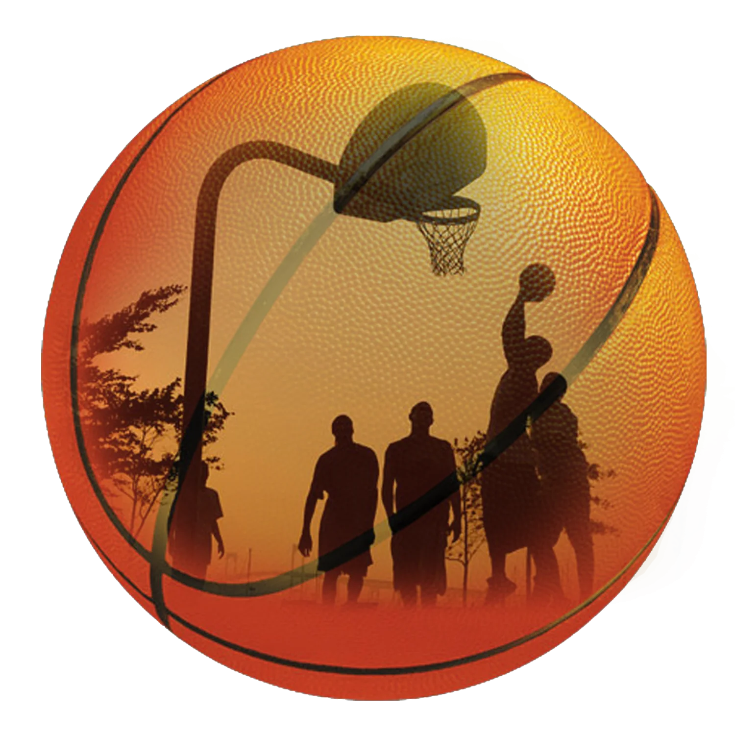 Sunset Basketball Silhouettes: Dynamic Street Court Action Clipart Design