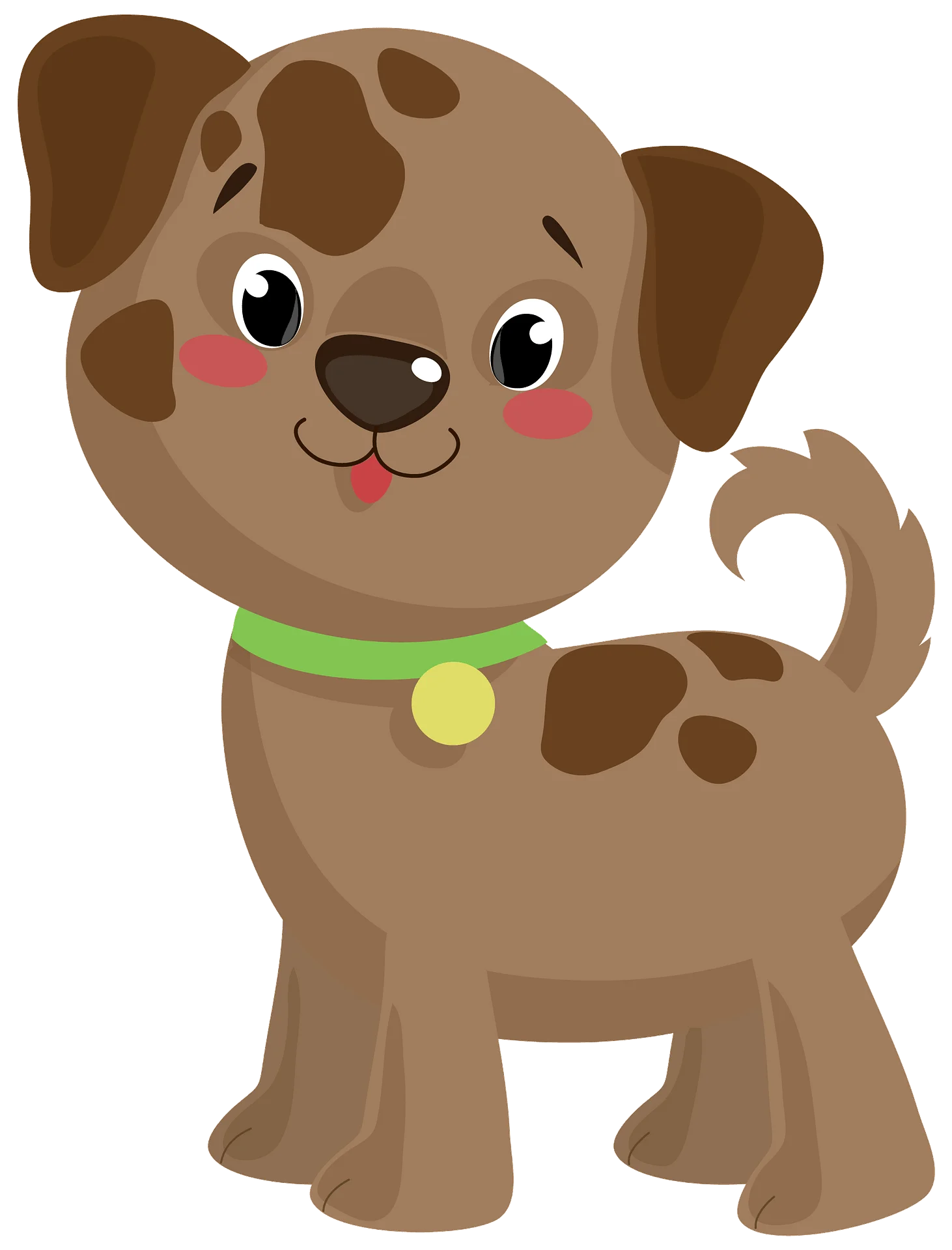 Adorable Brown Puppy Clipart with Playful Expression and Green Collar