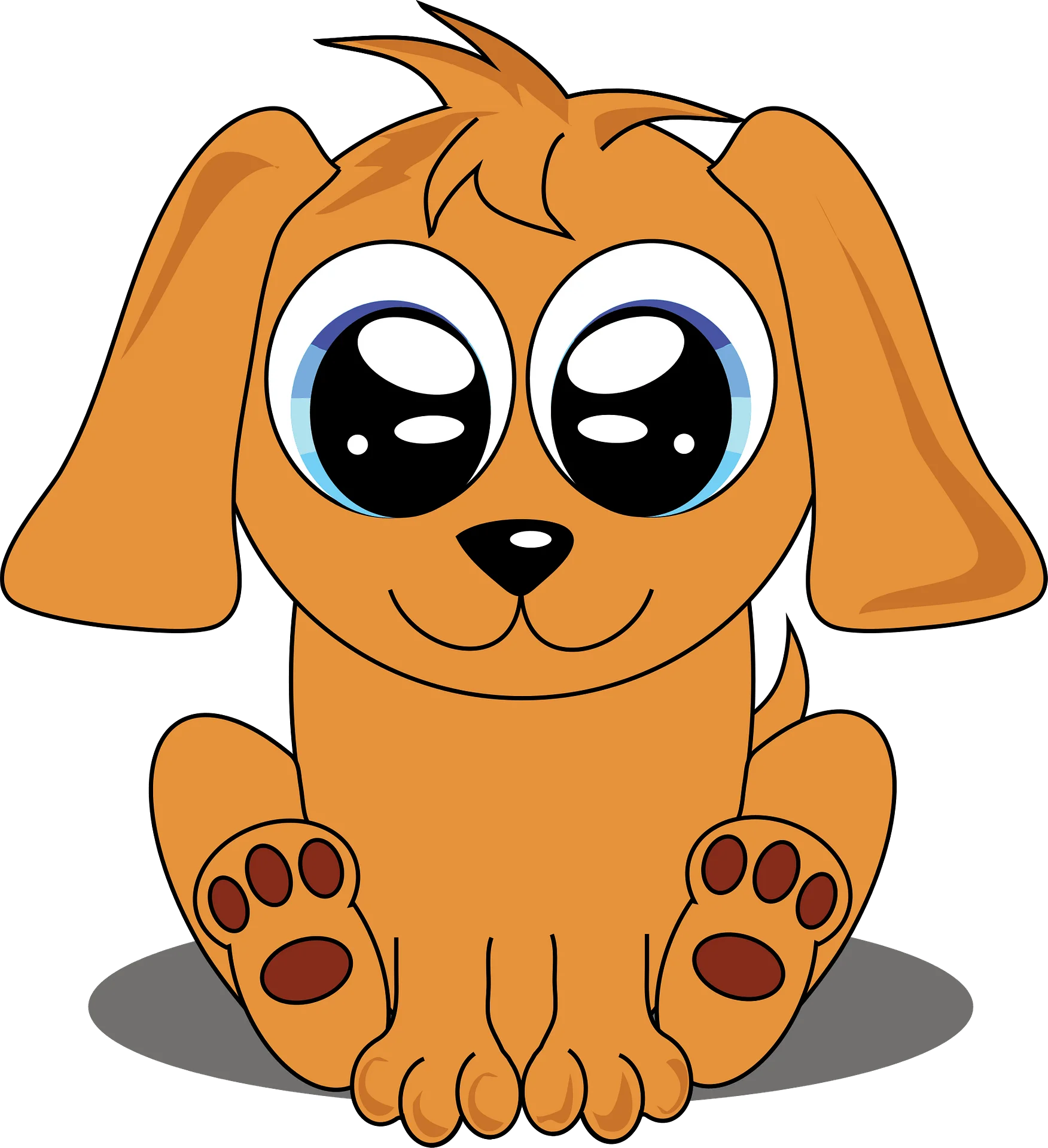 Adorable Cartoon Puppy Clipart with Big Expressive Eyes and Soft Orange Fur