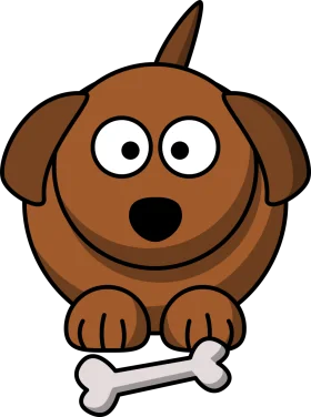 Adorable Cartoon Puppy Clipart with Playful Bone and Big Expressive Eyes