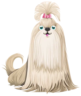 Adorable Long-Haired Shih Tzu Puppy Cartoon Clipart with Pink Bow