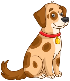 Adorable Spotted Brown Dog Clipart with Cheerful Cartoon Style and Red Collar