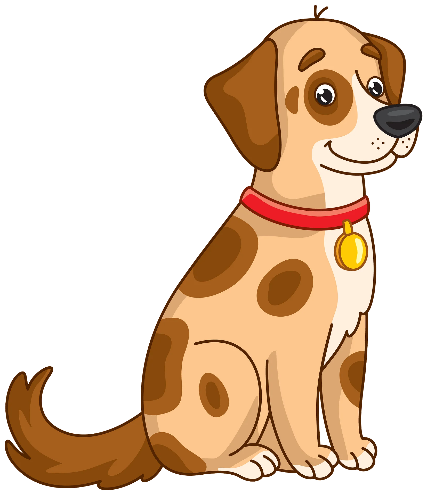 Adorable Spotted Brown Dog Clipart with Cheerful Cartoon Style and Red Collar