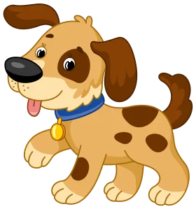 Playful Spotted Puppy Cartoon Clipart: Adorable Canine Friend with Blue Collar