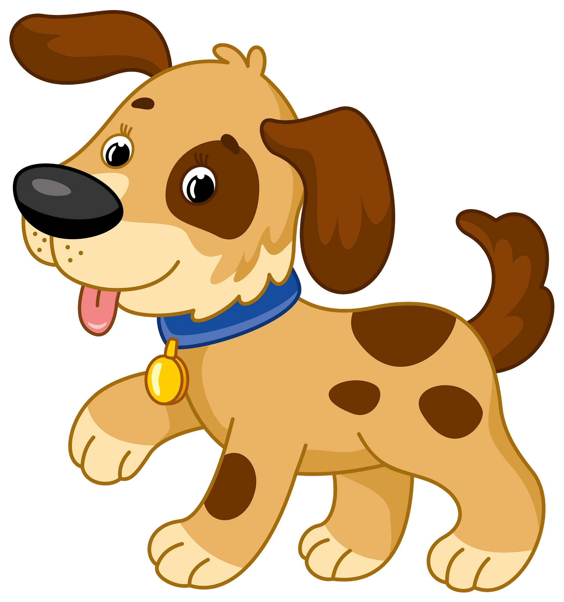 Playful Spotted Puppy Cartoon Clipart: Adorable Canine Friend with Blue Collar