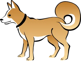 Stylized Golden Tan Canine Clipart Standing in Profile with Curled Tail