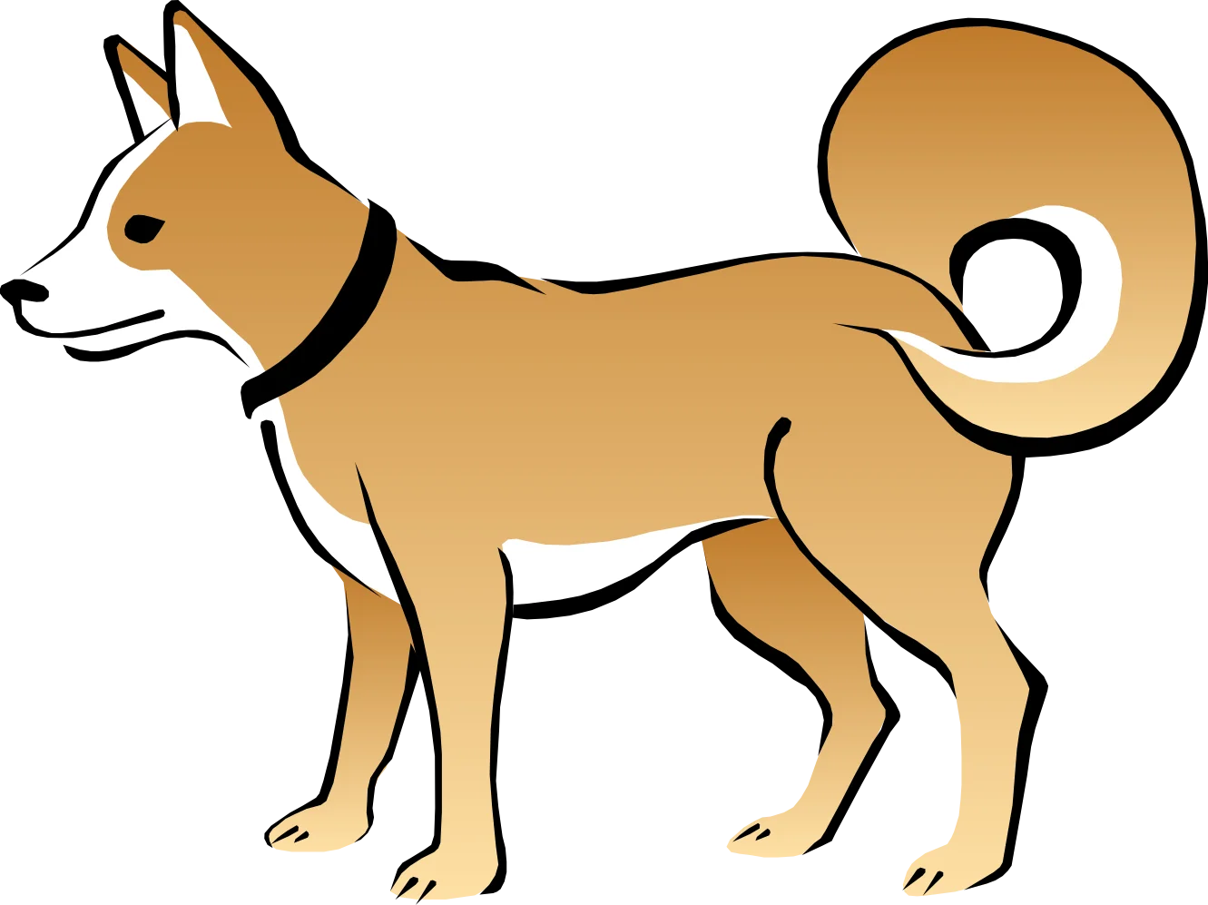 Stylized Golden Tan Canine Clipart Standing in Profile with Curled Tail
