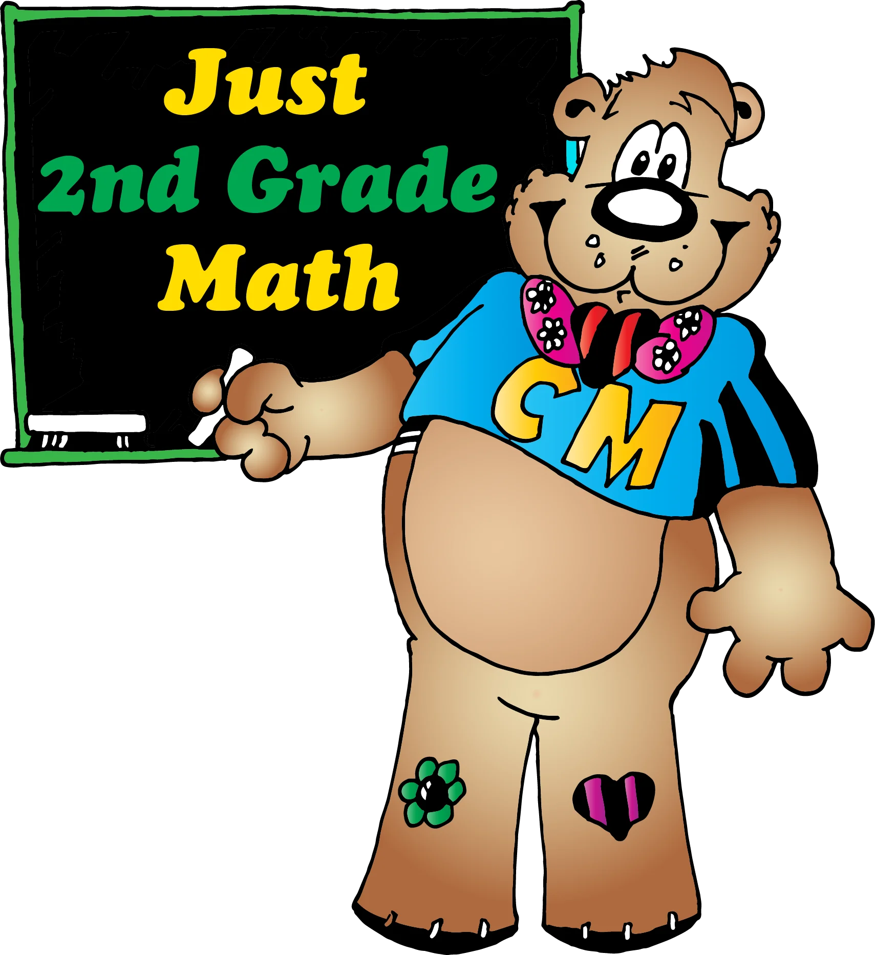 Adorable Cartoon Bear Mascot Teaching 2nd Grade Math Clipart Illustration