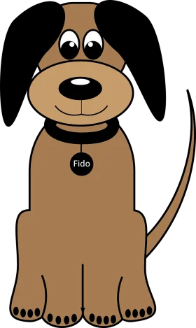 Adorable Cartoon Dog Clipart with Friendly Smile and Fido Name Tag