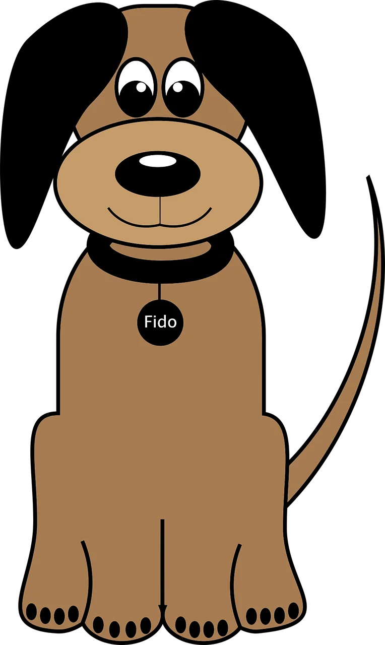 Adorable Cartoon Dog Clipart with Friendly Smile and Fido Name Tag