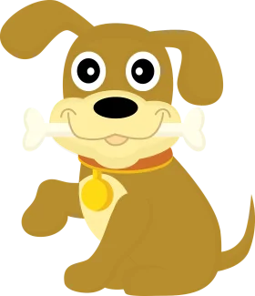 Adorable Cartoon Puppy Clipart with Bone and Cheerful Smile