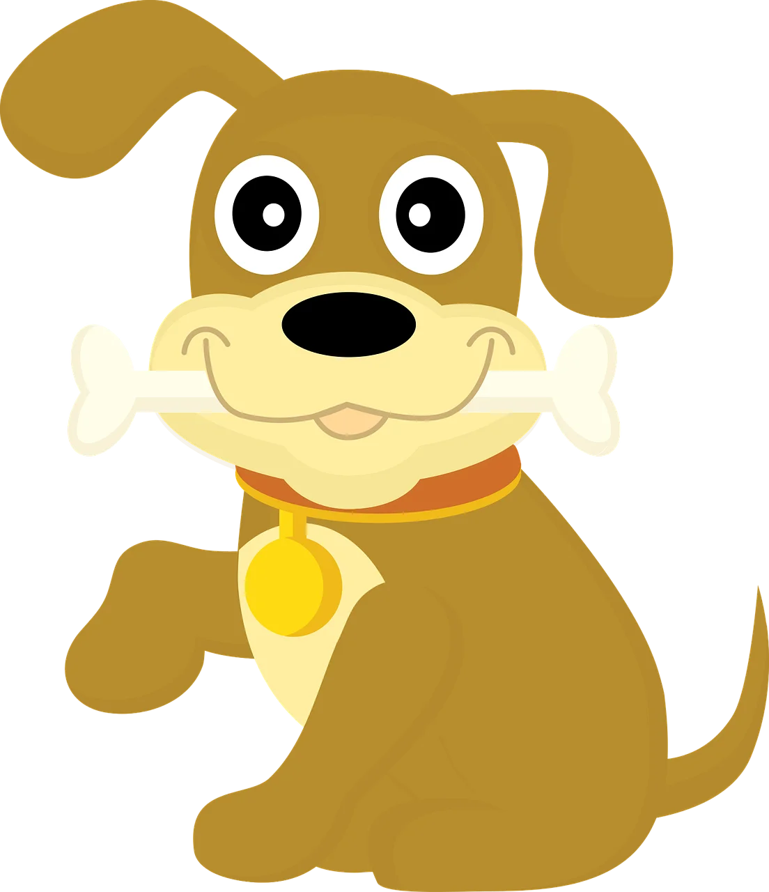 Adorable Cartoon Puppy Clipart with Bone and Cheerful Smile
