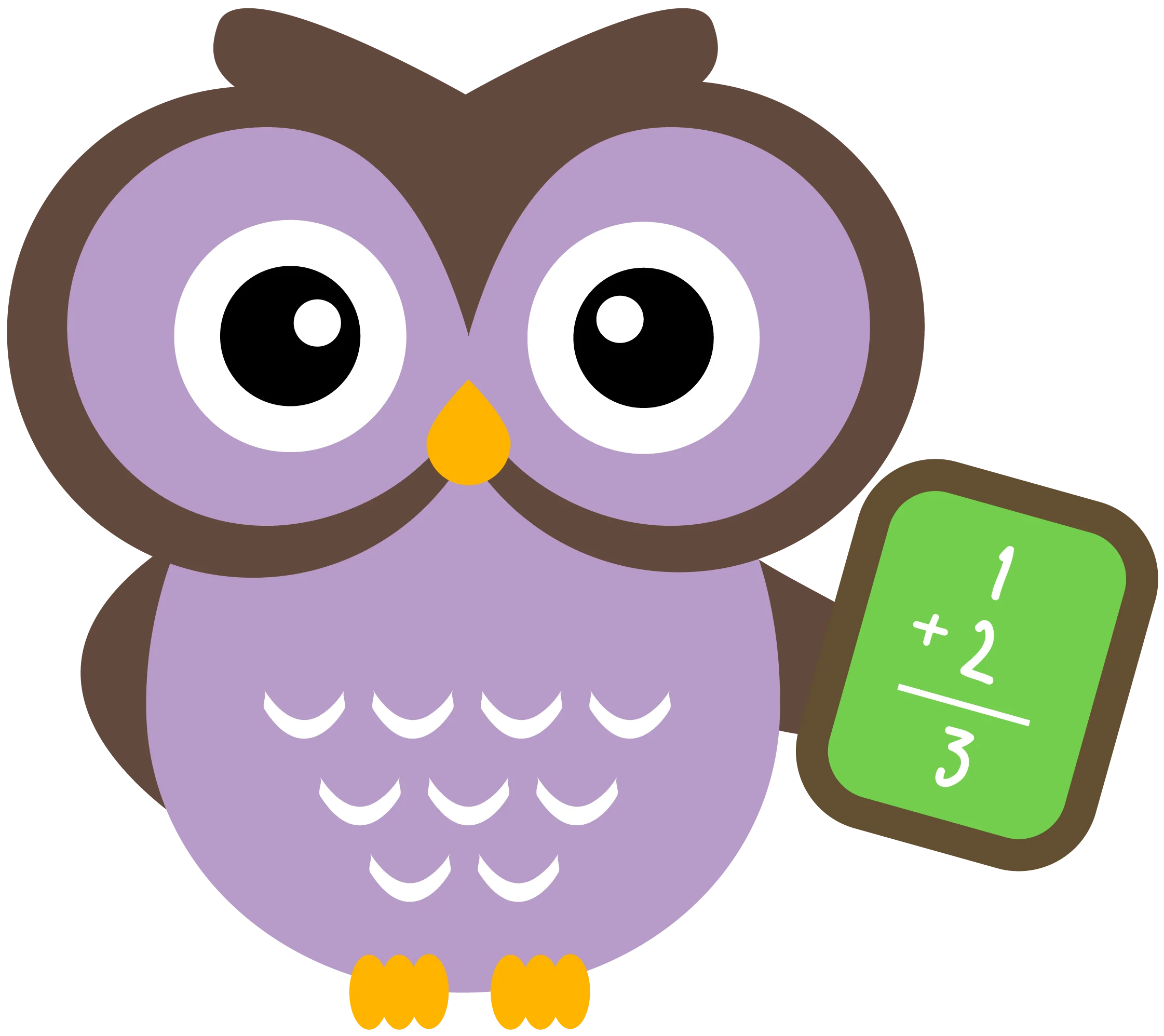 Adorable Purple Owl Holding Fraction Math Problem Clipart for Learning