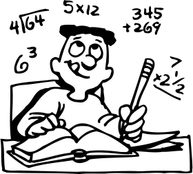 Cheerful Student Solving Mathematical Equations Clipart Illustration