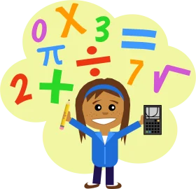 Cheerful Student Surrounded by Colorful Mathematical Symbols Clipart Illustration