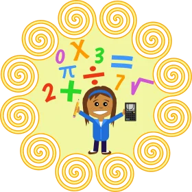 Cheerful Student Surrounded by Mathematical Symbols and Whimsical Math Clipart Illustration