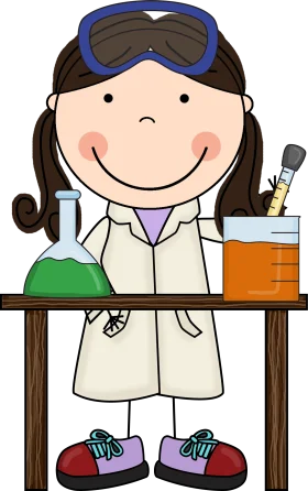 Cheerful Young Scientist in Lab Coat Conducting Playful Chemistry Clipart Illustration