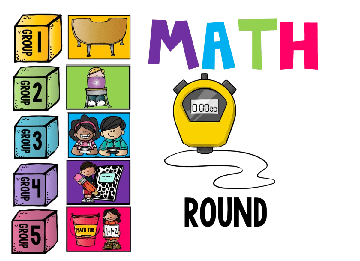 Colorful Math Educational Clipart Showcasing Learning Blocks and Stopwatch