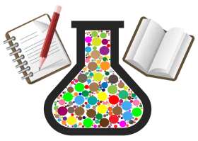 Colorful Science Laboratory Glassware Clipart with Notebook and Pen