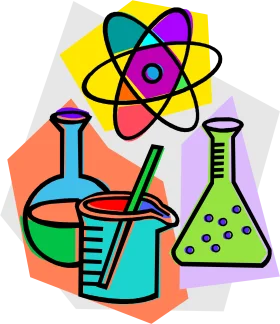 Colorful Scientific Laboratory Equipment and Atomic Symbol Clipart Illustration