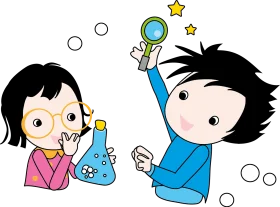 Curious Young Scientists Exploring Chemistry with Playful Science Clipart Illustration