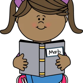 Elementary School Student Happily Reading a Math Textbook Clipart Illustration