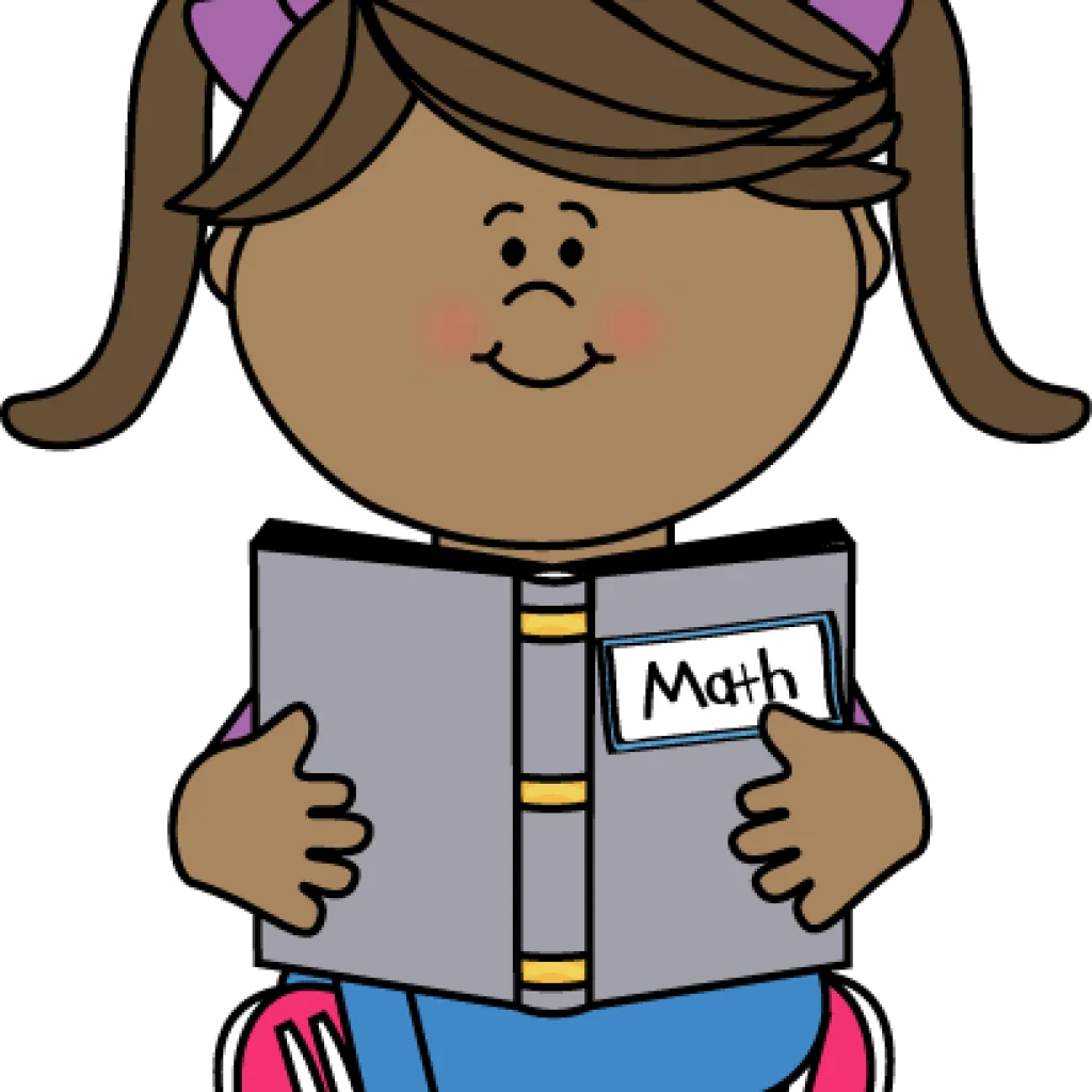 Elementary School Student Happily Reading a Math Textbook Clipart Illustration
