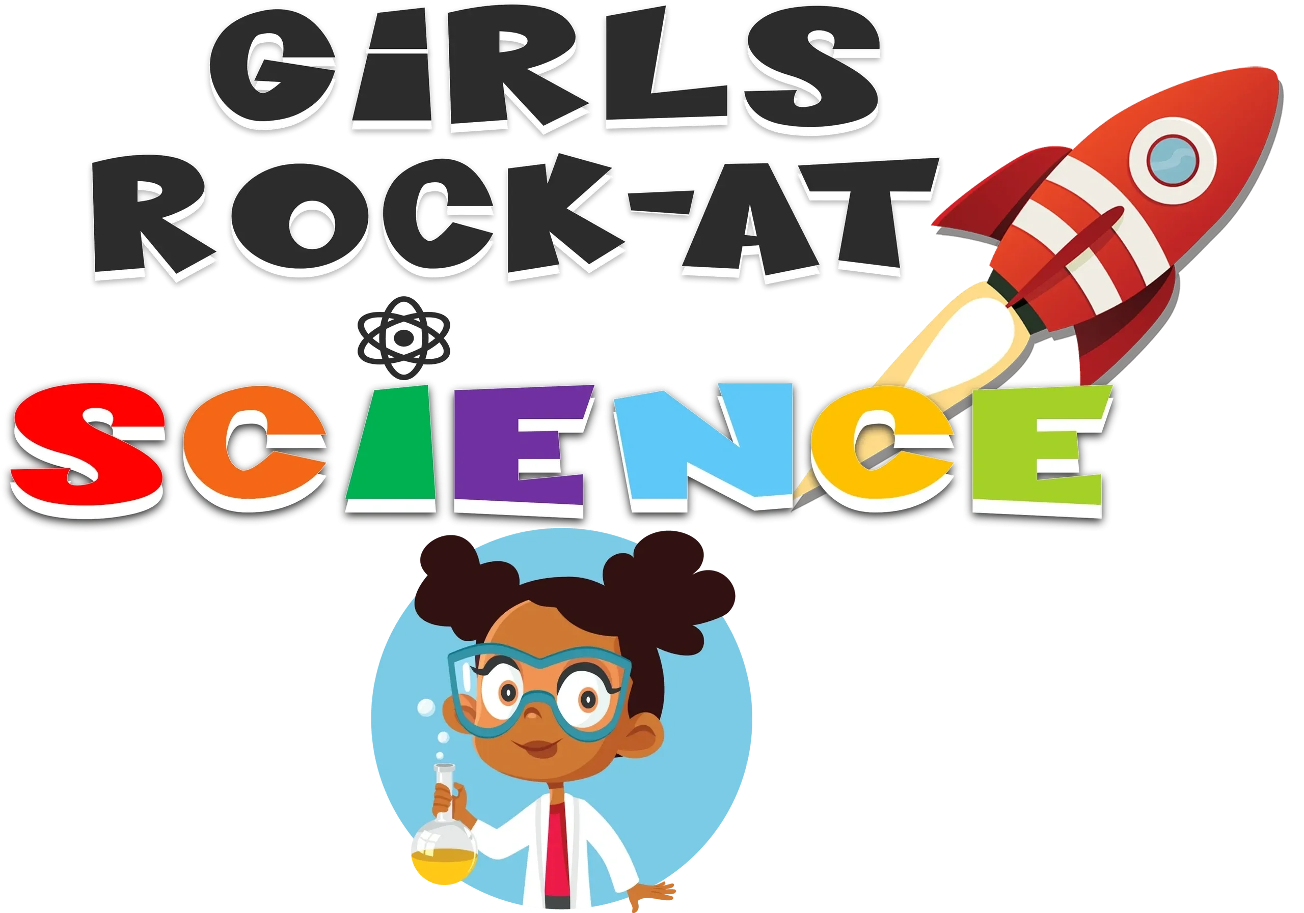 Girls Rock at Science: Empowering Educational Cartoon Clipart Illustration