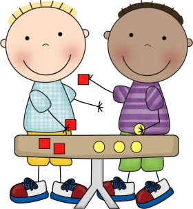 Playful Mathematical Learning Clipart with Two Friendly Students Exploring Concepts