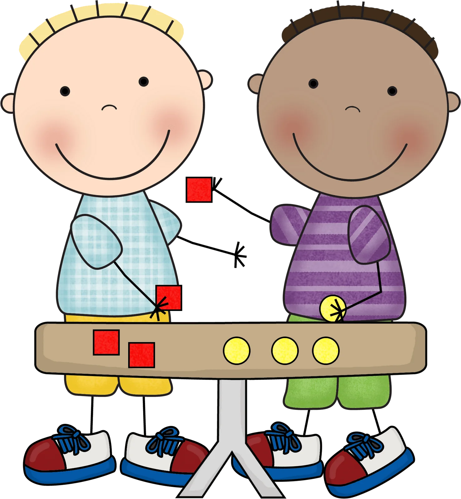 Playful Mathematical Learning Clipart with Two Friendly Students Exploring Concepts