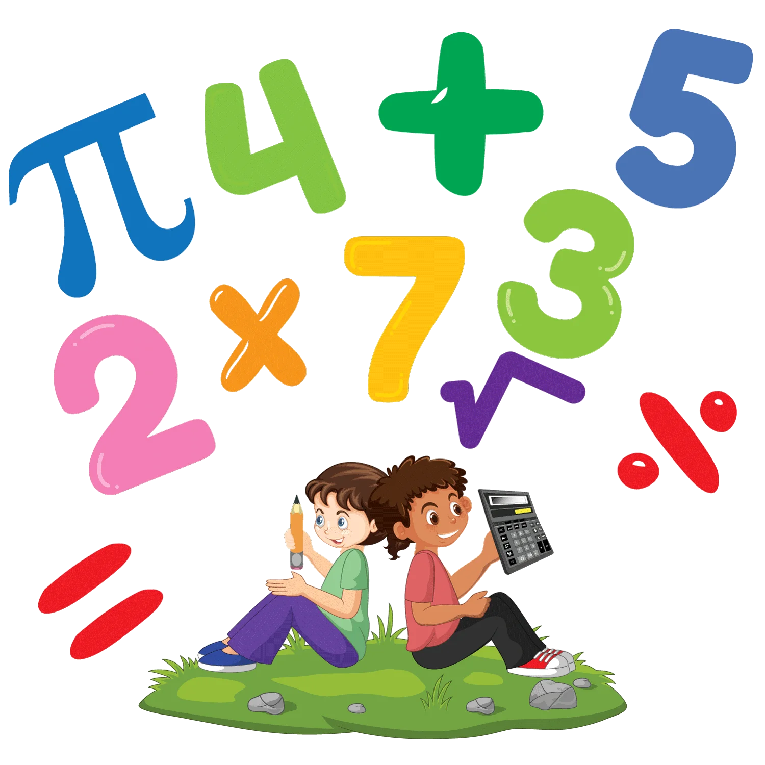Playful Mathematics Clipart: Young Learners Exploring Numbers and Symbols