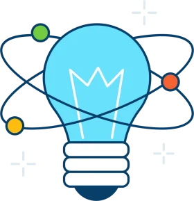 Scientific Innovation Light Bulb Atom Orbital Clipart Illustration of Creative Thinking