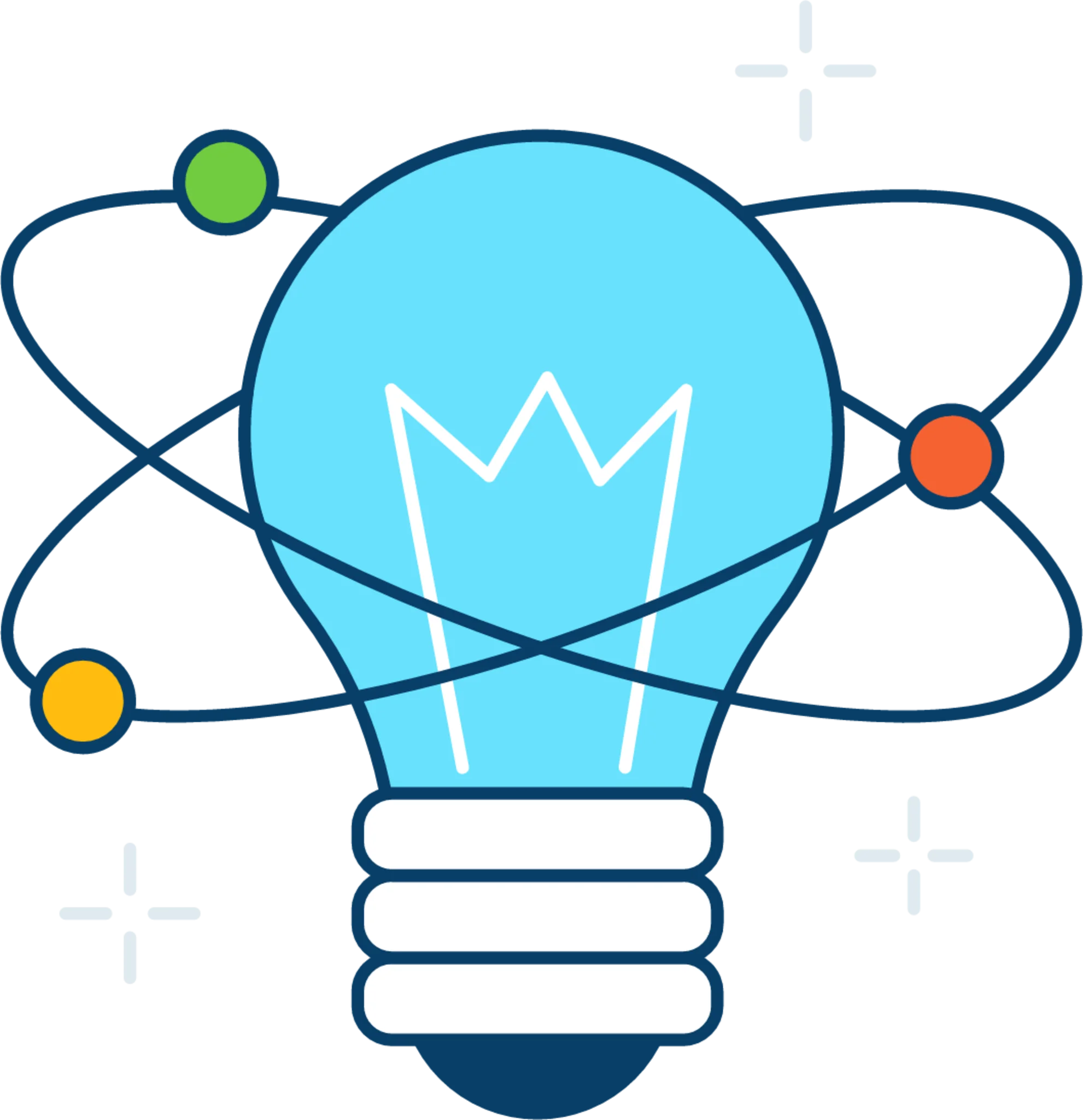 Scientific Innovation Light Bulb Atom Orbital Clipart Illustration of Creative Thinking