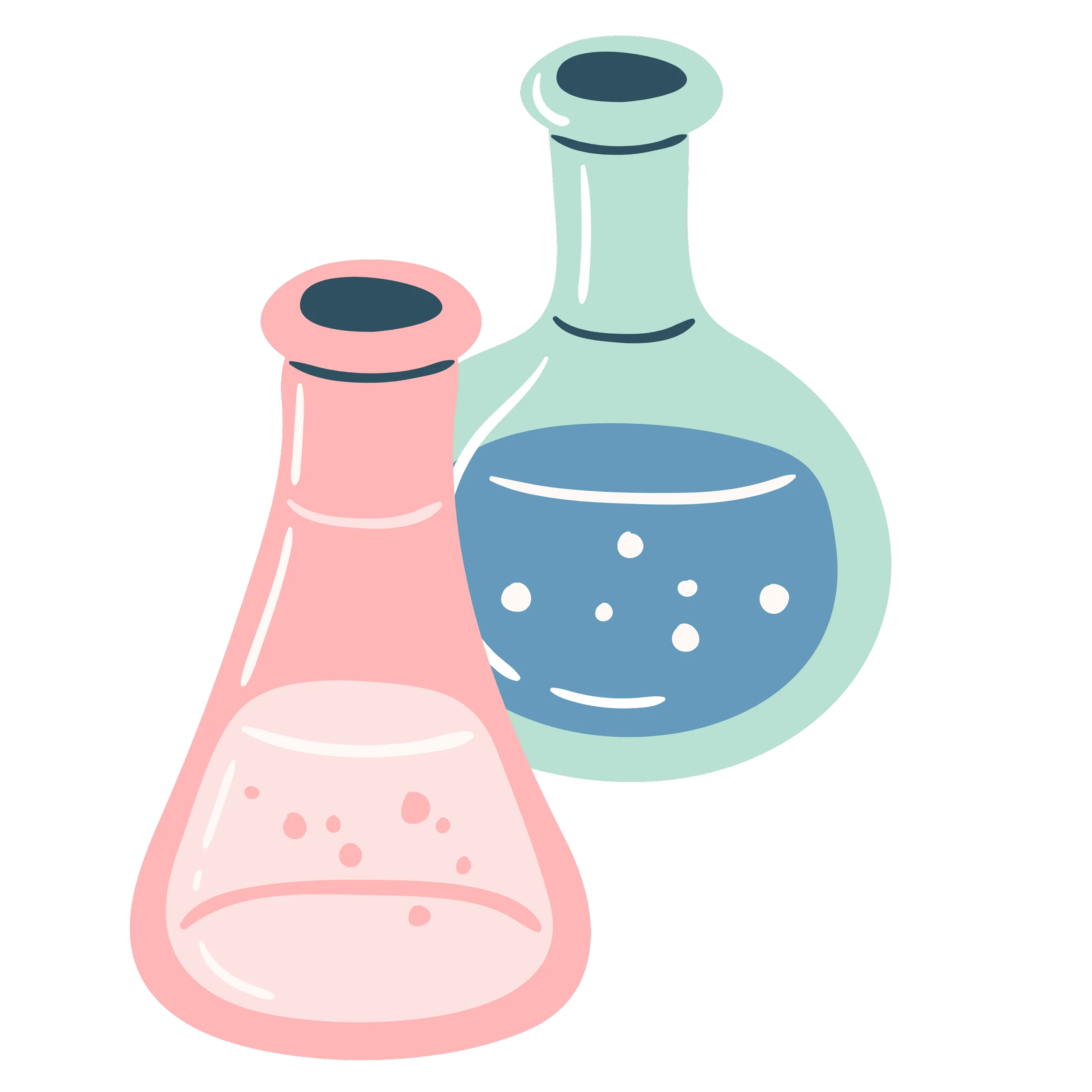 Scientific Laboratory Glassware Clipart - Pastel Erlenmeyer Flasks with Bubbling Liquids