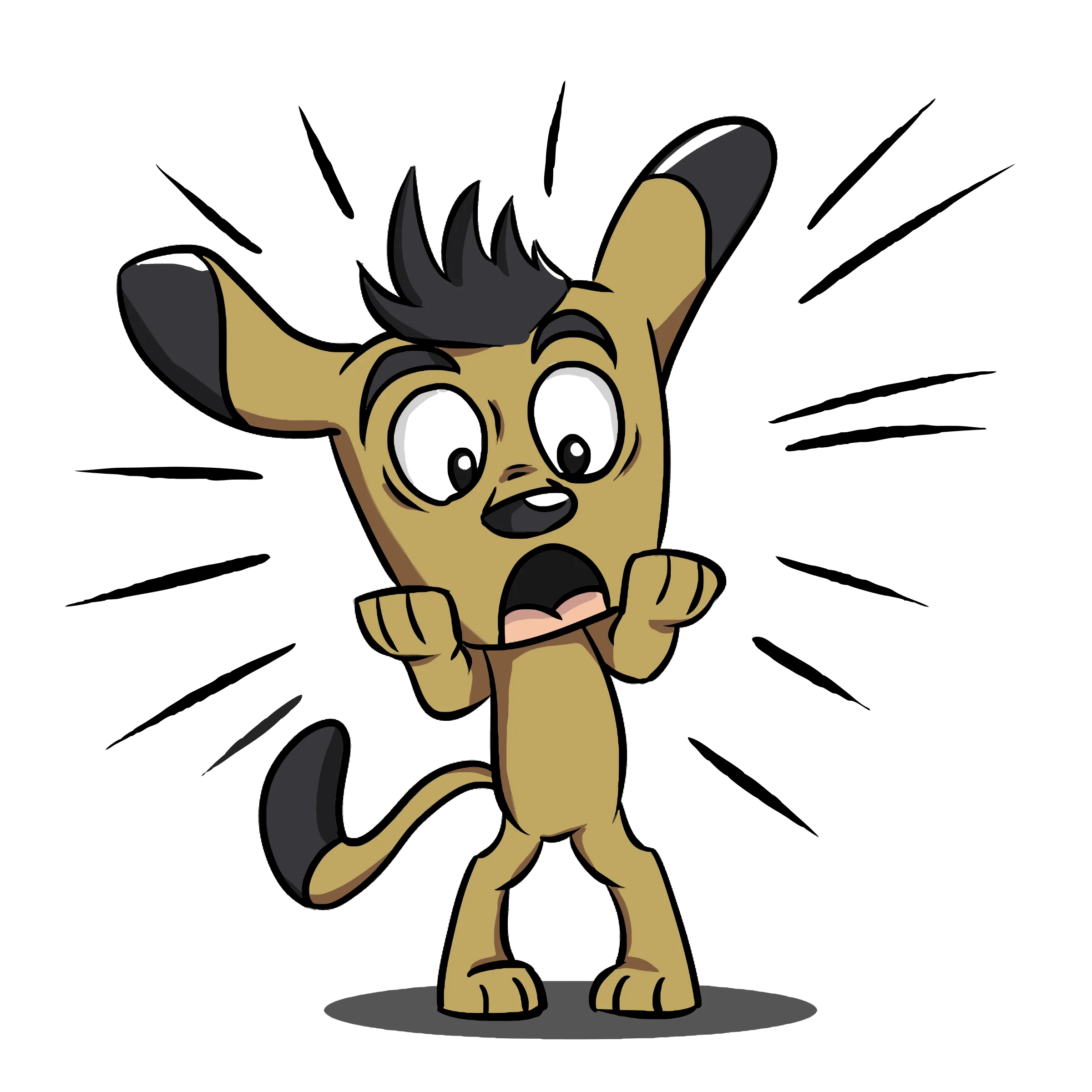 Startled Cartoon Dog Clipart: Shocked Puppy with Spike Fur and Wide Eyes
