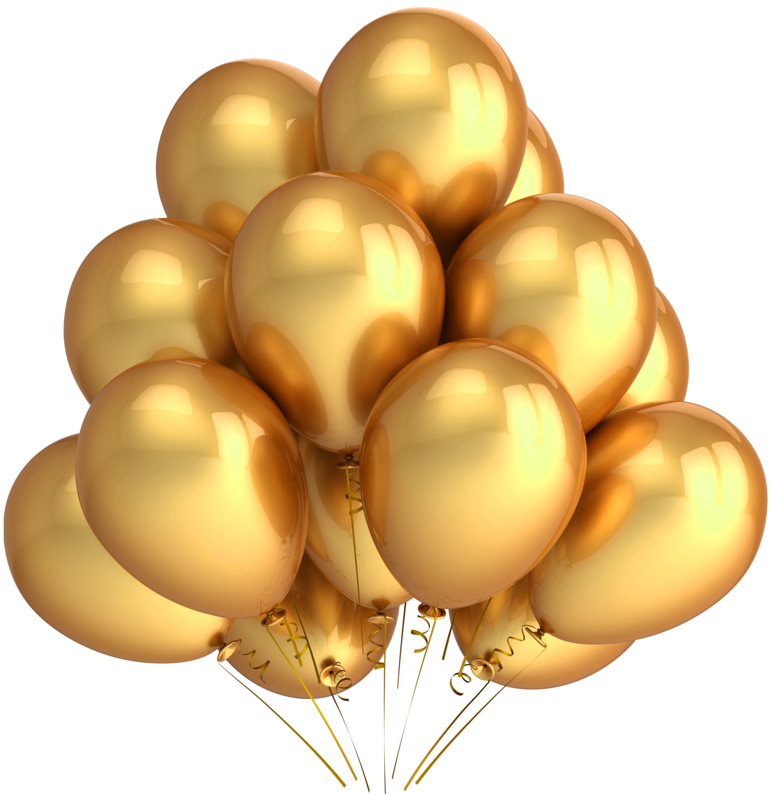 Luxurious Golden Metallic Balloons Clipart: Festive Celebration Decoration