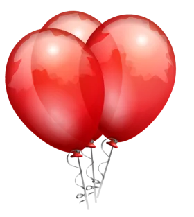Three Glossy Red Balloons Clipart with Transparent Highlights and Silver Strings