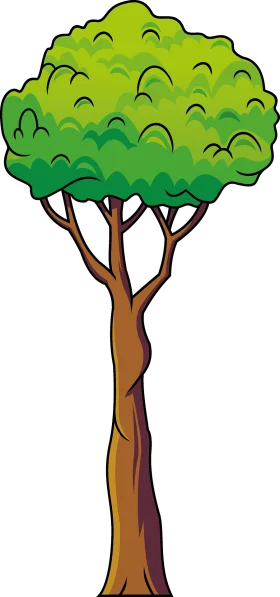 Elegant Emerald Green Tree Clipart with Lush Foliage and Twisted Trunk