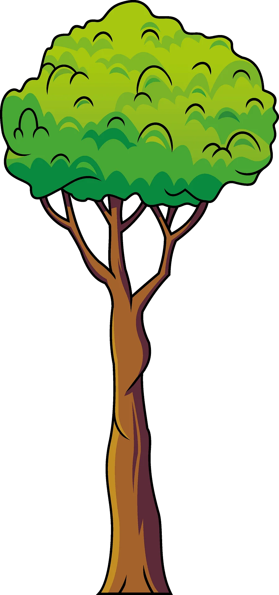 Elegant Emerald Green Tree Clipart with Lush Foliage and Twisted Trunk