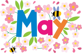 Cheerful May Clipart Celebrating Spring with Blossoms and Buzzing Bees