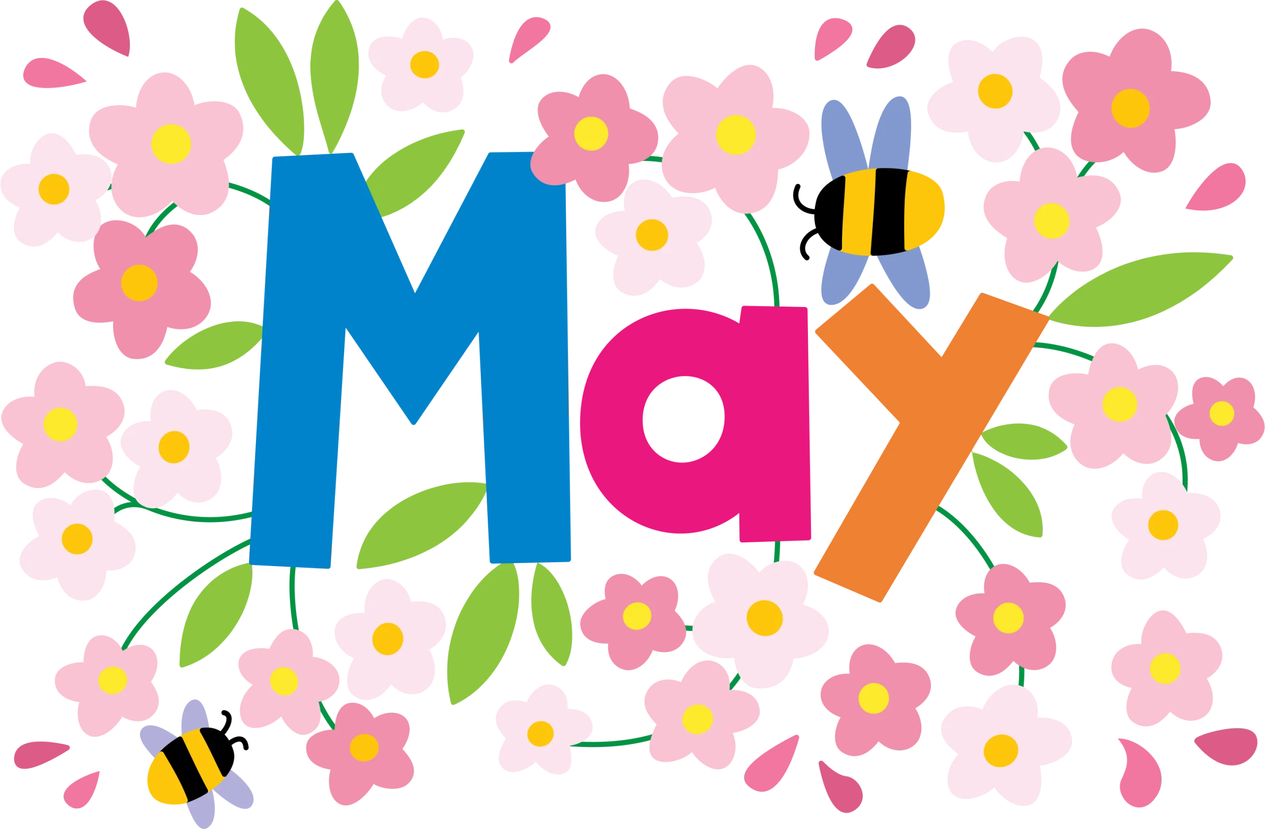 Cheerful May Clipart Celebrating Spring with Blossoms and Buzzing Bees