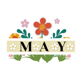 Cheerful May Clipart Celebration with Colorful Floral Design and Seasonal Typography