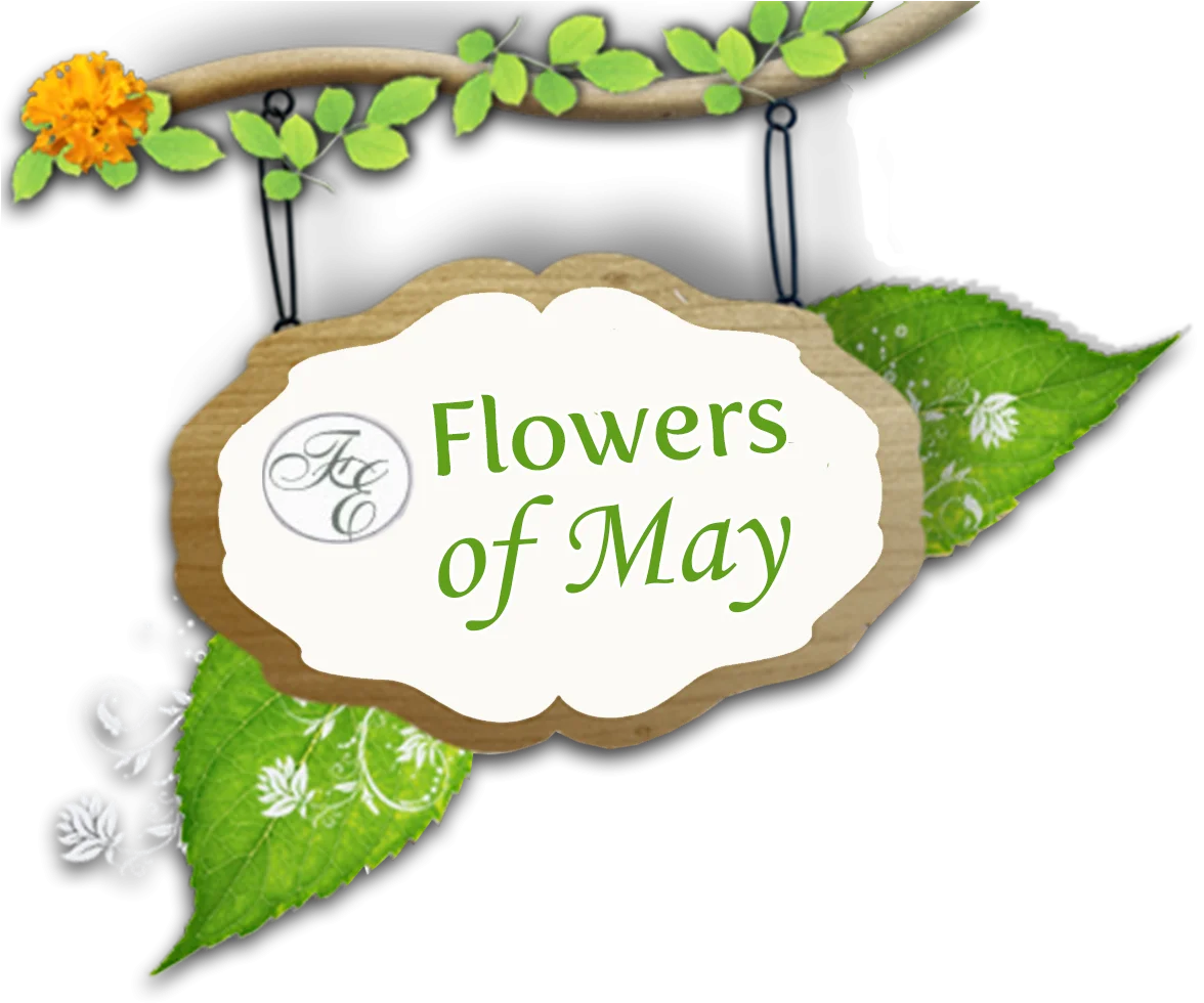 Delicate Floral May Clipart Signboard Nestled Among Verdant Leaves and Blossoms