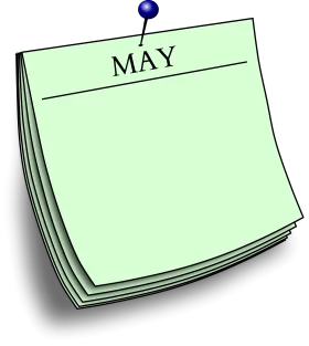 Pastel Green May Calendar Page Notepad Clipart with Pushpin Attachment
