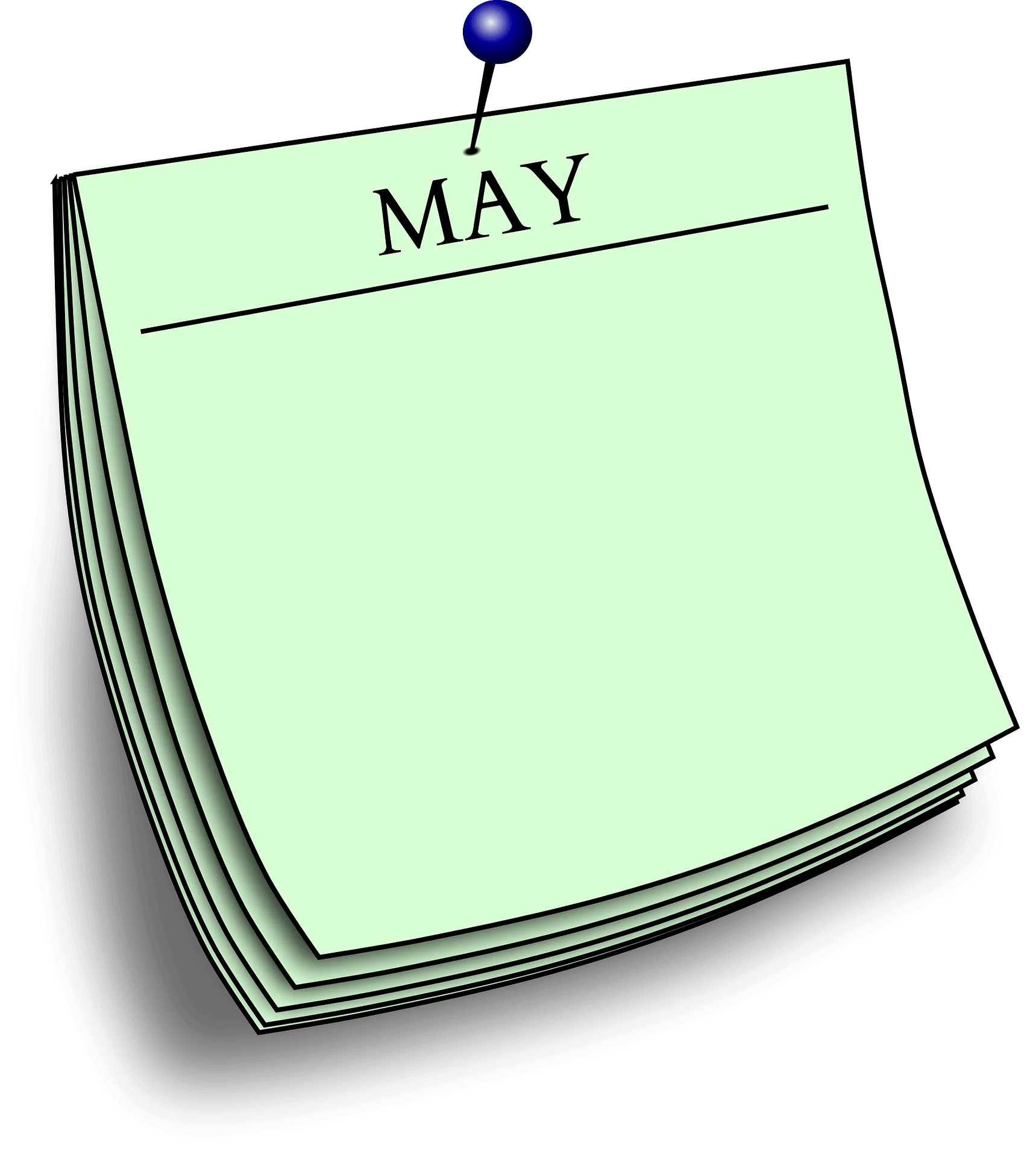 Pastel Green May Calendar Page Notepad Clipart with Pushpin Attachment