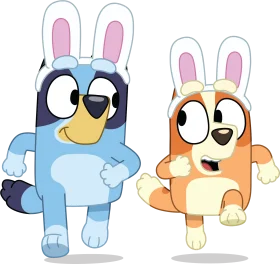 Adorable Bluey and Bingo Easter Bunny Clipart - Cartoon Character Celebration