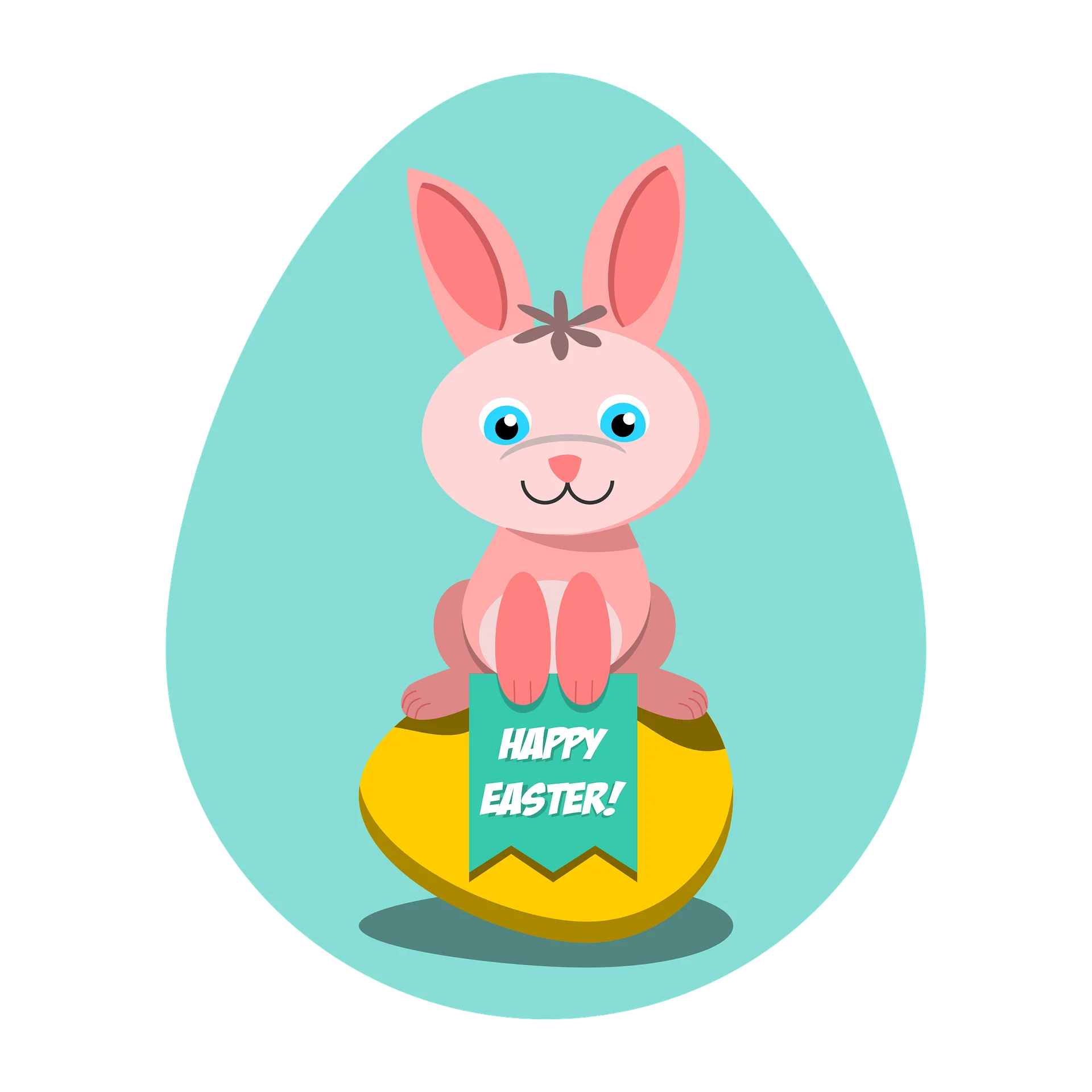 Adorable Pink Easter Bunny Sitting on Colorful Egg Clipart Design