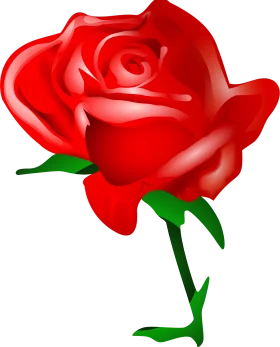 Beautiful Red Rose Clipart Illustration with Glossy Petals and Emerald Stem