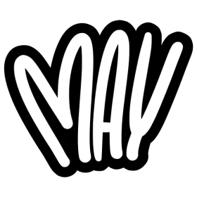 Bold Black and White May Typography Clipart Design with Fluid Lines