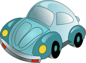 Charming Classic Volkswagen Beetle Cartoon Clipart with Playful Aqua Tones